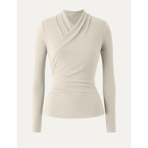 OGL Women's LiteWarm Surplice Long Sleeve Ruched Crossover Top M Medium New - Picture 1 of 8